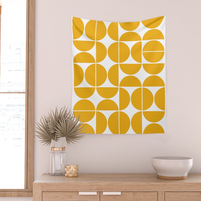 Mid Century Modern Geometric 04 Yellow Wall Tapestry Gallery Image 2