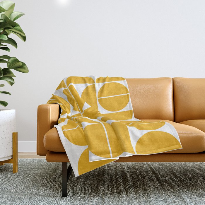 Mid Century Modern Geometric 04 Yellow Throw Blanket Gallery Image 1