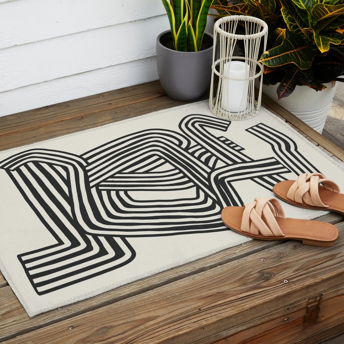 Line art lady with hat Outdoor Rug Gallery Image 2