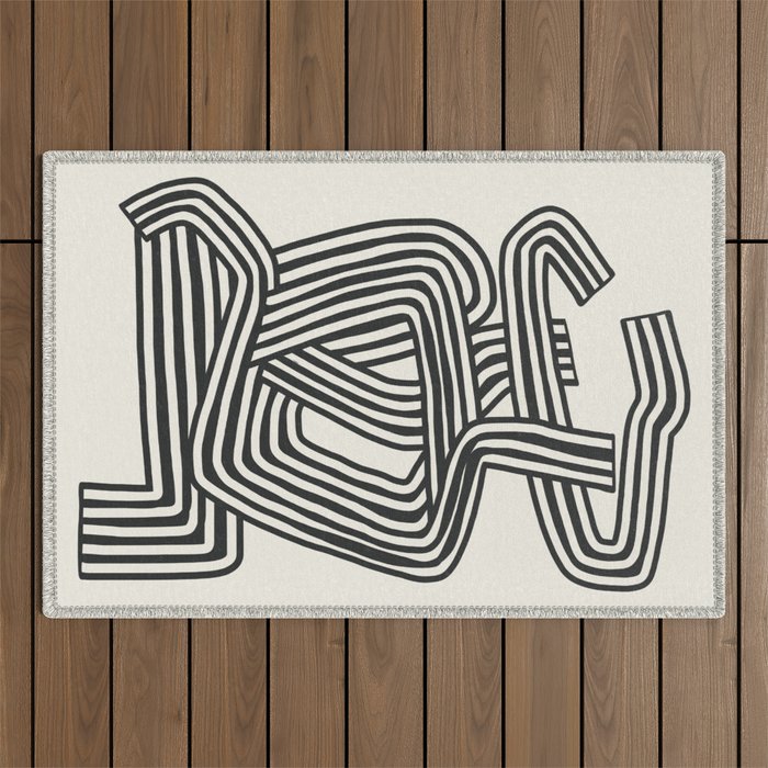 Line art lady with hat Outdoor Rug Gallery Image 1