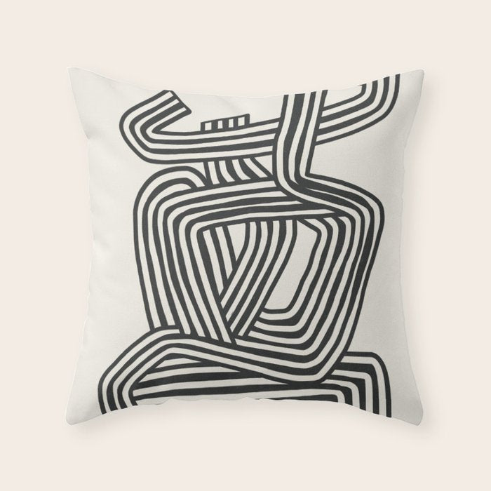 Line art lady with hat Throw Pillow Gallery Image 1