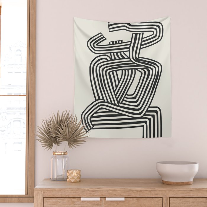 Line art lady with hat Wall Tapestry Gallery Image 2