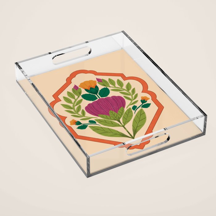 Vintage Pressed Flower Illustration Acrylic Tray Gallery Image 1