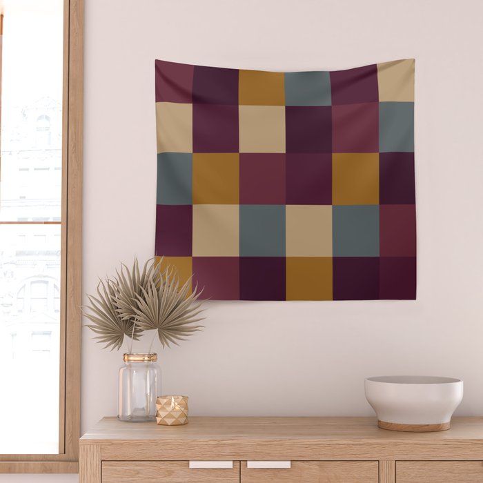 Bold Autumn Checks Pattern - Large XIII Wall Tapestry Gallery Image 2