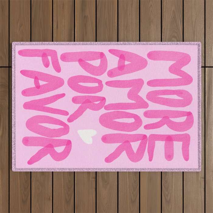 Pink Maximalist Quote - More Amor Outdoor Rug Gallery Image 1