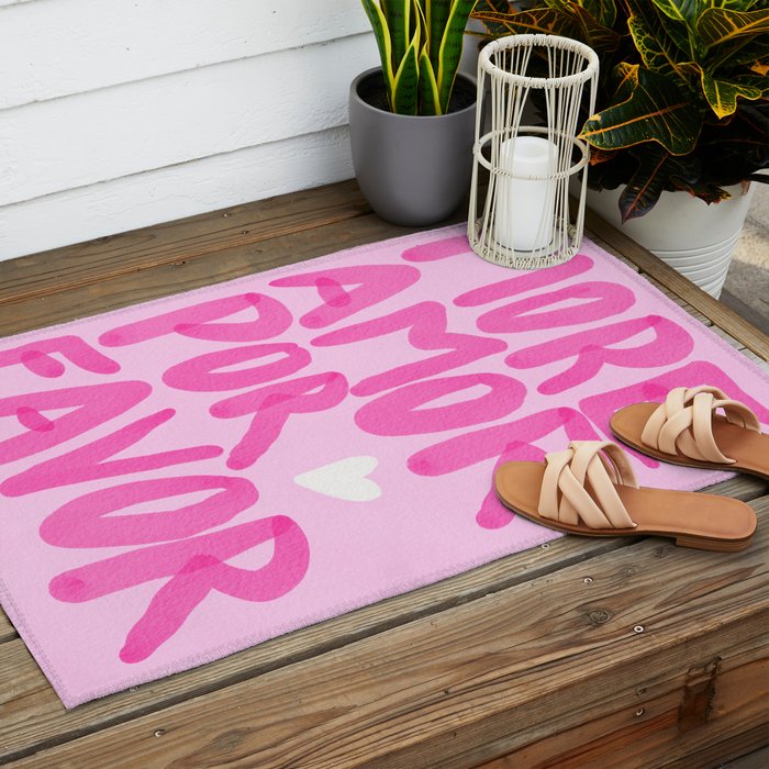 Pink Maximalist Quote - More Amor Outdoor Rug Gallery Image 2