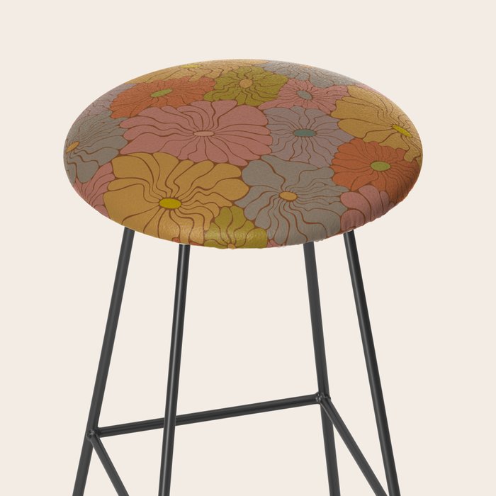 Exotic Groovy Flowers - Earthy Neutral Boho Garden Stool Gallery Image 2