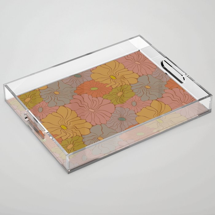 Exotic Groovy Flowers - Earthy Neutral Boho Garden Acrylic Tray Gallery Image 1