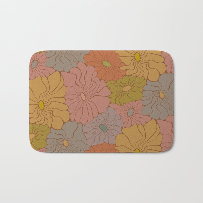 Exotic Groovy Flowers - Earthy Neutral Boho Garden Bath Mat Gallery Image 1