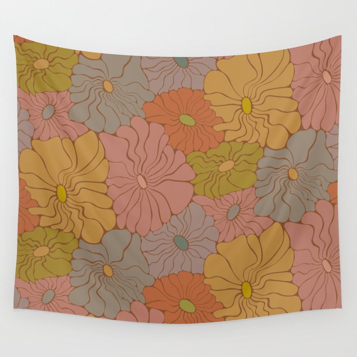 Exotic Groovy Flowers - Earthy Neutral Boho Garden Wall Tapestry Gallery Image 4