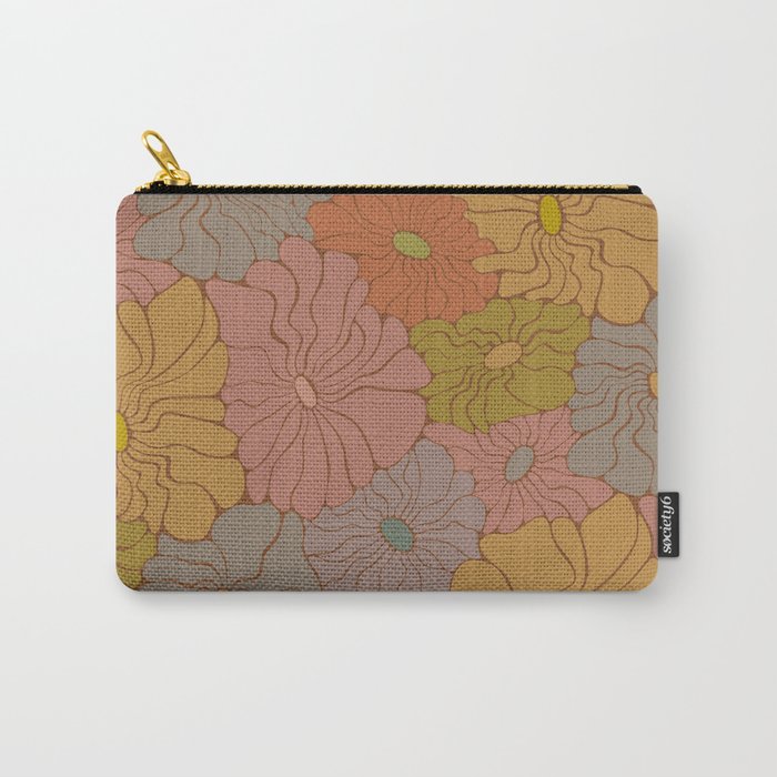Exotic Groovy Flowers - Earthy Neutral Boho Garden Carry All Pouch Gallery Image 1