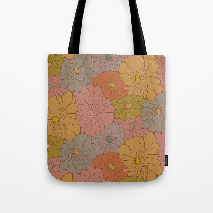 Exotic Groovy Flowers - Earthy Neutral Boho Garden Tote Bag Gallery Image 1