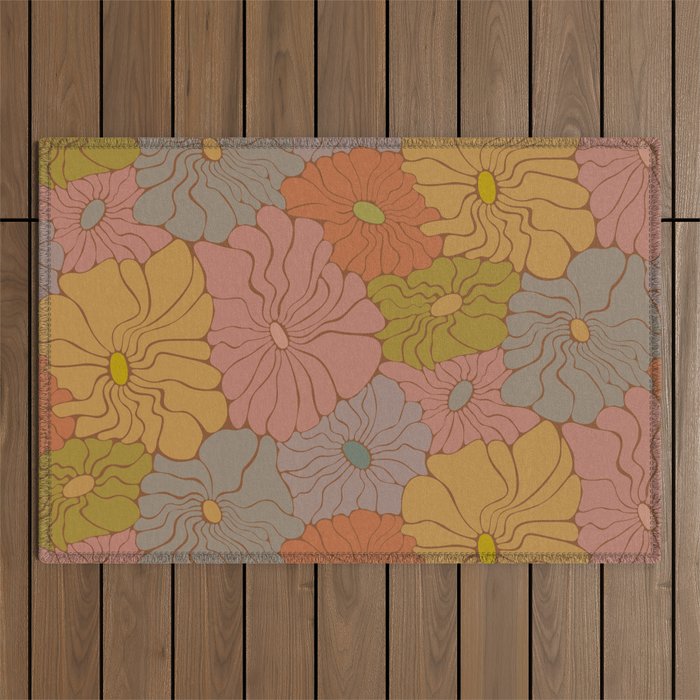 Exotic Groovy Flowers - Earthy Neutral Boho Garden Outdoor Rug Gallery Image 1