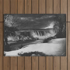 Niagara Falls, dark winter night after snowfall black and white photograph  by Alexander Henderson Outdoor Rug Gallery Image 1