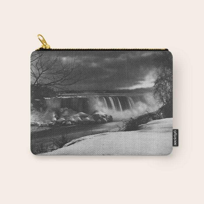 Niagara Falls, dark winter night after snowfall black and white photograph  by Alexander Henderson Carry All Pouch Gallery Image 1