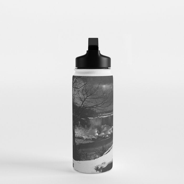 Niagara Falls, dark winter night after snowfall black and white photograph  by Alexander Henderson Water Bottle Gallery Image 3
