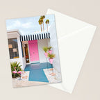 Cute Pink Door with Yard Flamingos in Palm Springs Stationery Card Gallery Image 2