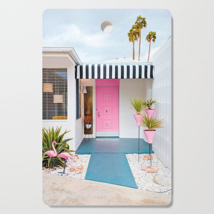 Cute Pink Door with Yard Flamingos in Palm Springs Cutting Board Gallery Image 1