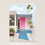 Cute Pink Door with Yard Flamingos in Palm Springs Stationery Card Gallery Image 2