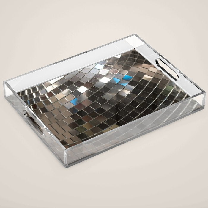 Silver Retro Disco Ball  Acrylic Tray Gallery Image 1