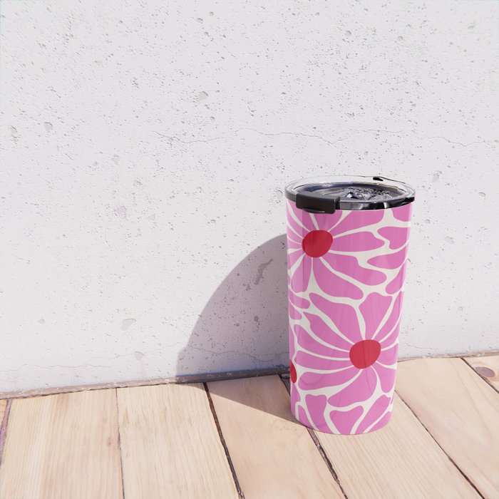 Big Groovy Flower - Pink and Red Travel Mug Gallery Image 4