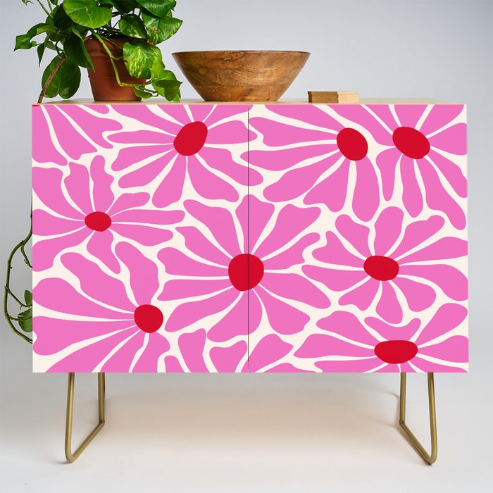 Big Groovy Flower - Pink and Red Credenza Gallery Image 1