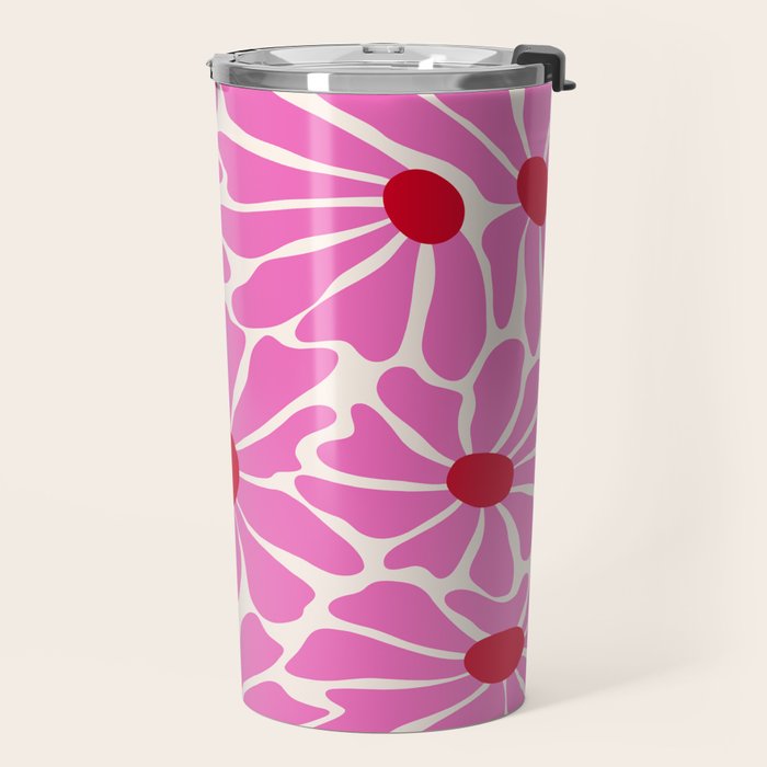 Big Groovy Flower - Pink and Red Travel Mug Gallery Image 2