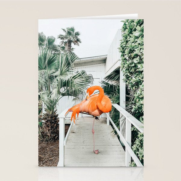 Flamingo Beach House, Wildlife Architecture Jungle Photography, Eclectic Birds Digital Art Stationery Card Gallery Image 2