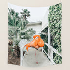 Flamingo Beach House, Wildlife Architecture Jungle Photography, Eclectic Birds Digital Art Wall Tapestry Gallery Image 4