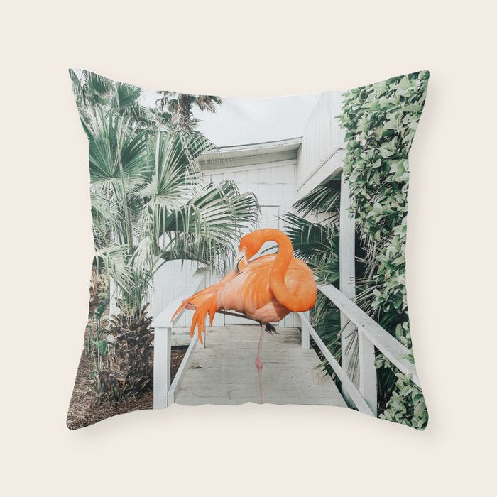 Flamingo Beach House, Wildlife Architecture Jungle Photography, Eclectic Birds Digital Art Throw Pillow Gallery Image 6