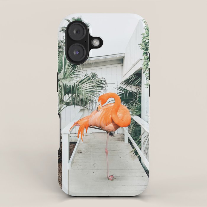 Flamingo Beach House, Wildlife Architecture Jungle Photography, Eclectic Birds Digital Art iPhone Case Gallery Image 1