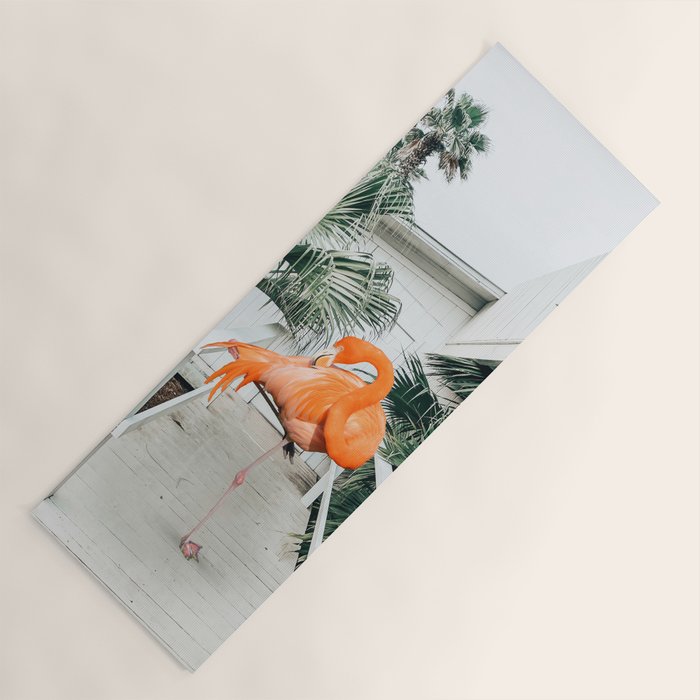 Flamingo Beach House, Wildlife Architecture Jungle Photography, Eclectic Birds Digital Art Yoga Mat Gallery Image 1