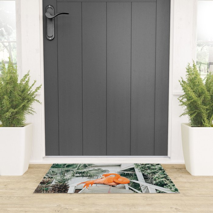 Flamingo Beach House, Wildlife Architecture Jungle Photography, Eclectic Birds Digital Art Welcome Mat Gallery Image 3