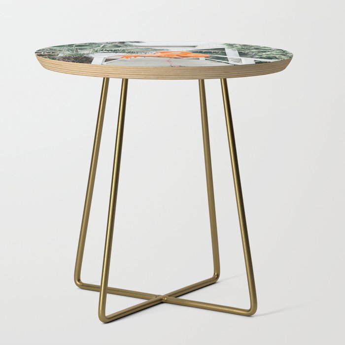 Flamingo Beach House, Wildlife Architecture Jungle Photography, Eclectic Birds Digital Art Side Table Gallery Image 1