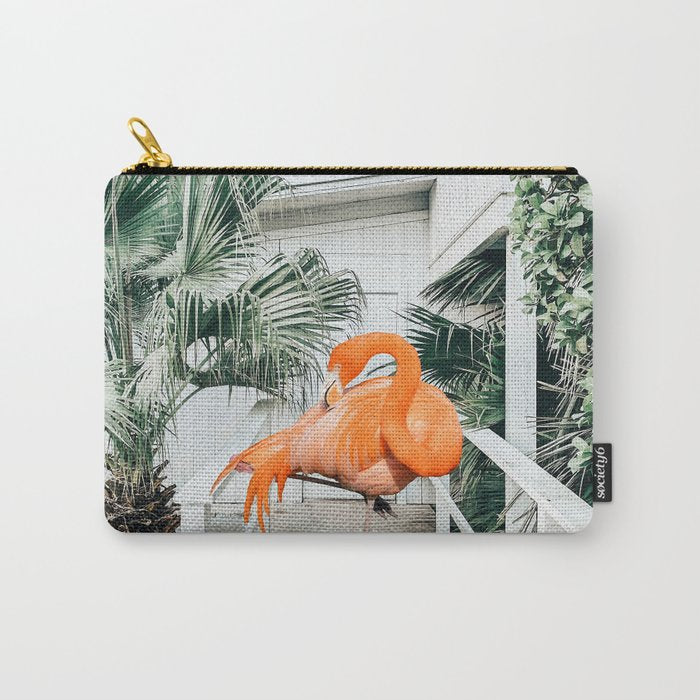 Flamingo Beach House, Wildlife Architecture Jungle Photography, Eclectic Birds Digital Art Carry All Pouch Gallery Image 1