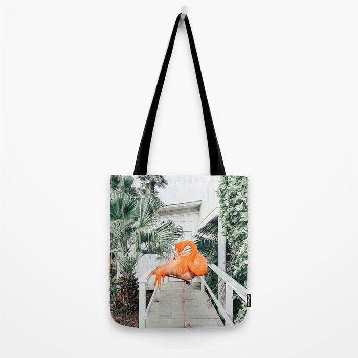 Flamingo Beach House, Wildlife Architecture Jungle Photography, Eclectic Birds Digital Art Tote Bag Gallery Image 2
