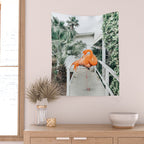 Flamingo Beach House, Wildlife Architecture Jungle Photography, Eclectic Birds Digital Art Wall Tapestry Gallery Image 2