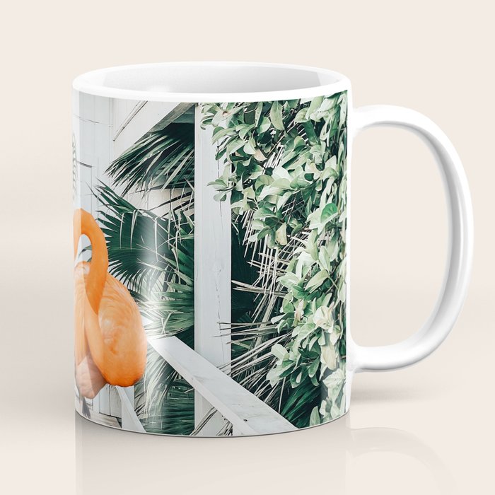 Flamingo Beach House, Wildlife Architecture Jungle Photography, Eclectic Birds Digital Art Coffee Mug Gallery Image 1