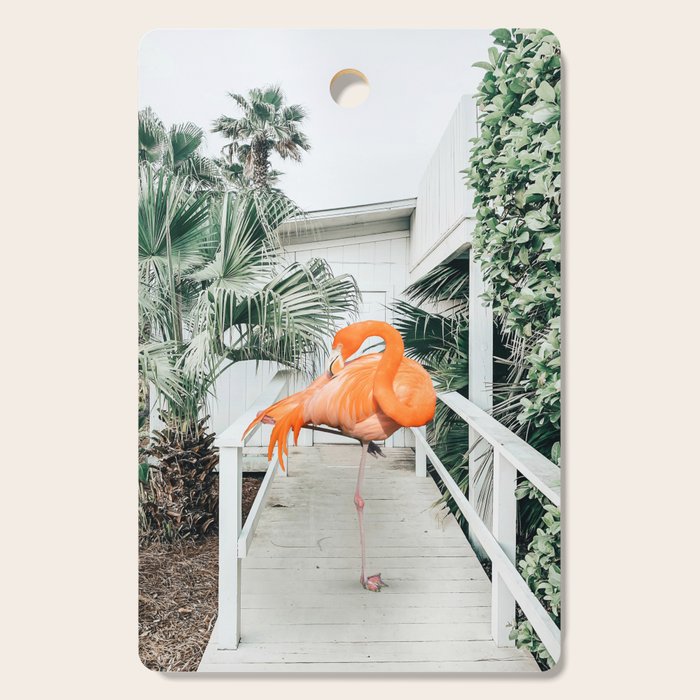 Flamingo Beach House, Wildlife Architecture Jungle Photography, Eclectic Birds Digital Art Cutting Board Gallery Image 1