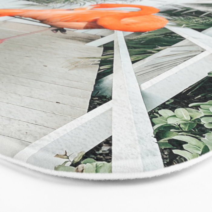 Flamingo Beach House, Wildlife Architecture Jungle Photography, Eclectic Birds Digital Art Bath Mat Gallery Image 3