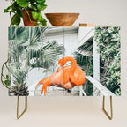 Flamingo Beach House, Wildlife Architecture Jungle Photography, Eclectic Birds Digital Art Credenza Gallery Image 1