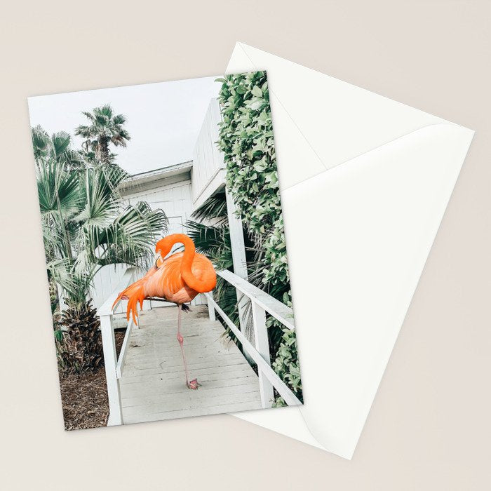 Flamingo Beach House, Wildlife Architecture Jungle Photography, Eclectic Birds Digital Art Stationery Card Gallery Image 2