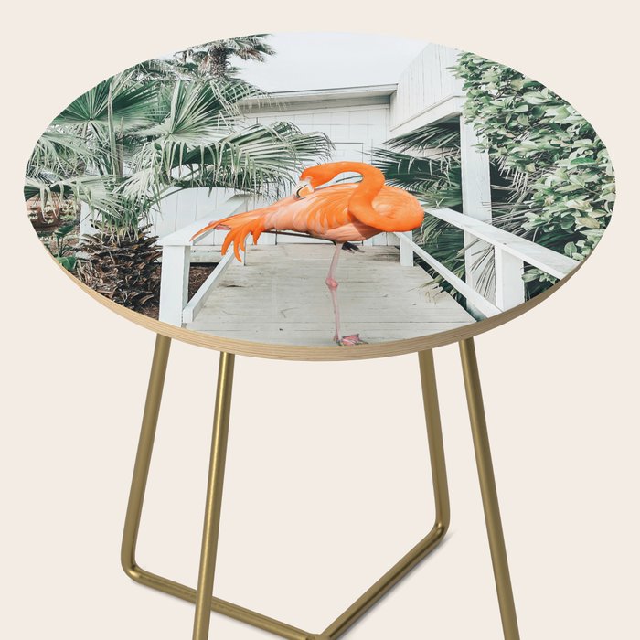 Flamingo Beach House, Wildlife Architecture Jungle Photography, Eclectic Birds Digital Art Side Table Gallery Image 2