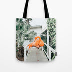 Flamingo Beach House, Wildlife Architecture Jungle Photography, Eclectic Birds Digital Art Tote Bag Gallery Image 1