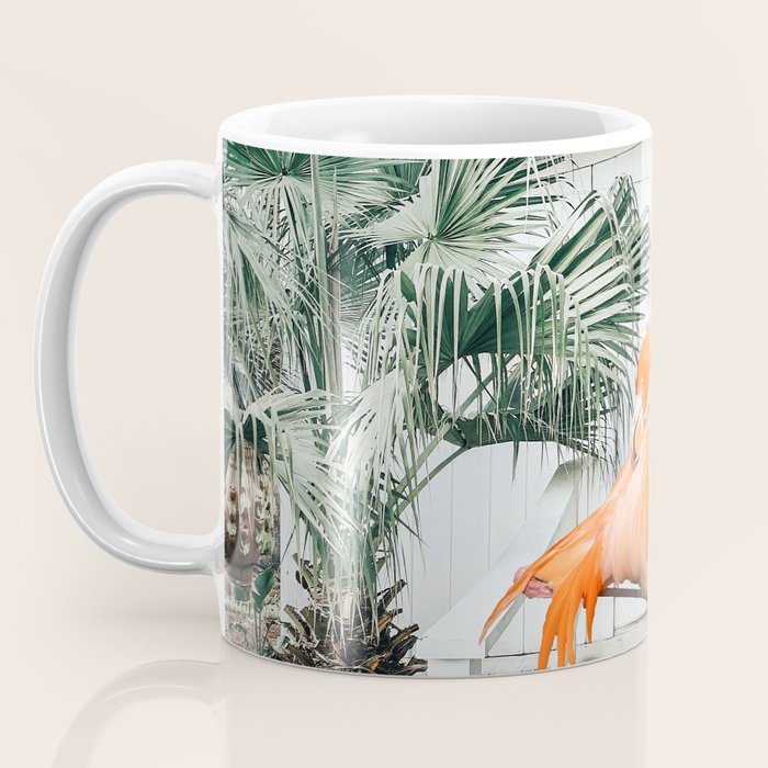 Flamingo Beach House, Wildlife Architecture Jungle Photography, Eclectic Birds Digital Art Coffee Mug Gallery Image 3
