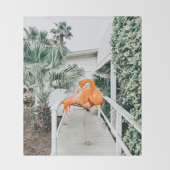 Flamingo Beach House, Wildlife Architecture Jungle Photography, Eclectic Birds Digital Art Throw Blanket Gallery Image 2