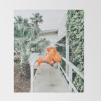 Flamingo Beach House, Wildlife Architecture Jungle Photography, Eclectic Birds Digital Art Throw Blanket Gallery Image 2