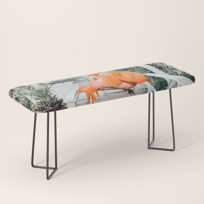 Flamingo Beach House, Wildlife Architecture Jungle Photography, Eclectic Birds Digital Art Bench Gallery Image 1