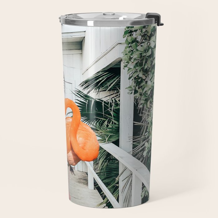 Flamingo Beach House, Wildlife Architecture Jungle Photography, Eclectic Birds Digital Art Travel Mug Gallery Image 2