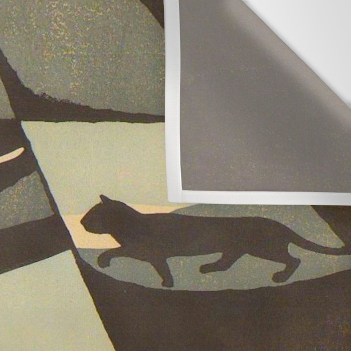 Inagaki Tomoo Vintage Japanese Woodblock print mid century Modern Cubism Art Cats Feline Wall Tapestry Gallery Image 3